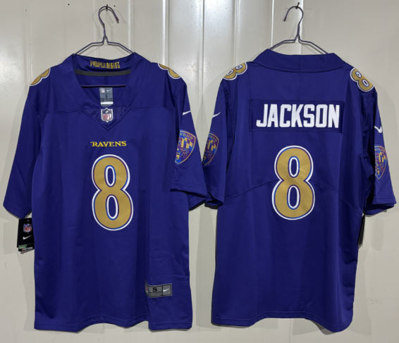 Men's Baltimore Ravens 8 Lamar Jackson Purple 2026 Alternate Vapor Limited Football Stitched Jersey