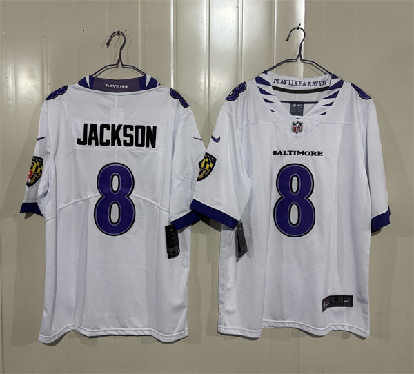 Men's Baltimore Ravens 8 Lamar Jackson White 2026 Alternate Vapor Limited Football Stitched Jersey