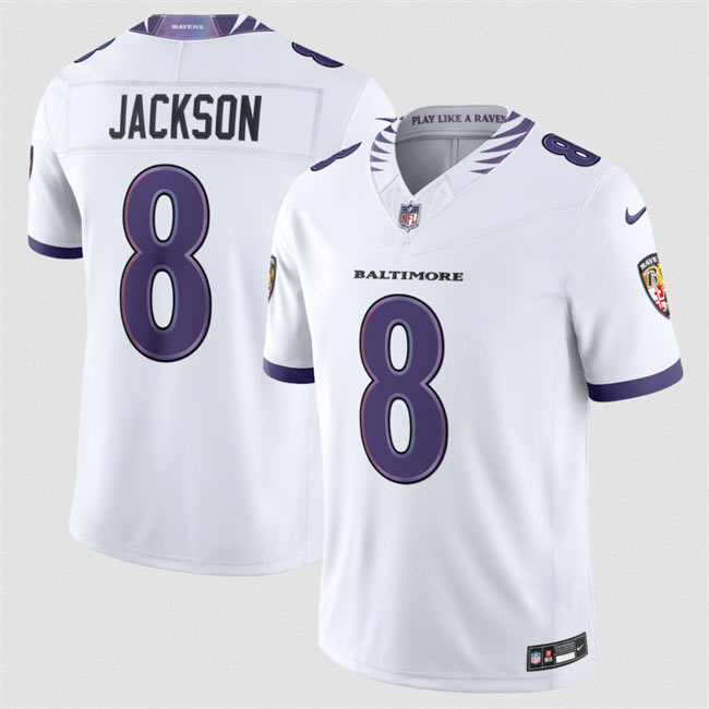 Men's Baltimore Ravens 8 Lamar Jackson White 2026 F.U.S.E. Vapor Stitched Limited Football Jersey