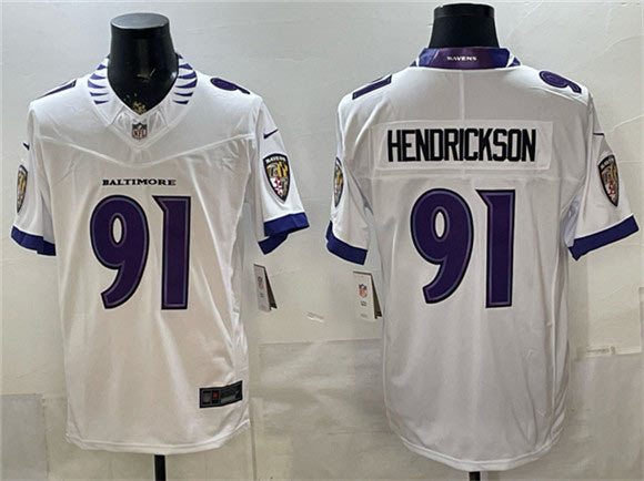 Men's Baltimore Ravens 91 Trey Hendrickson White 2026 F.U.S.E. Vapor Stitched Limited Football Stitched Jersey