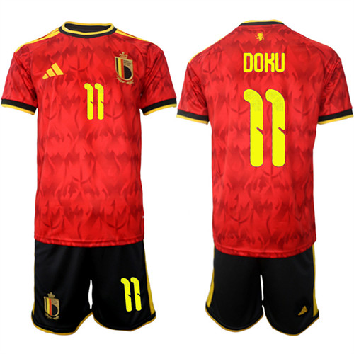 Men's Belgium 11 DOKU National Team FIFA x World Cup 2026 Home Red On Field Jersey