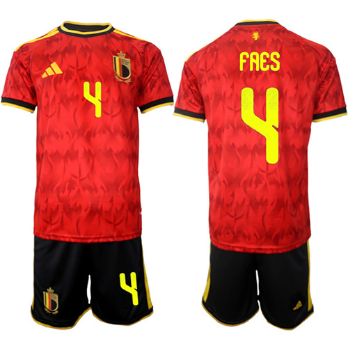 Men's Belgium 4 FAES National Team FIFA x World Cup 2026 Home Red On Field Jersey