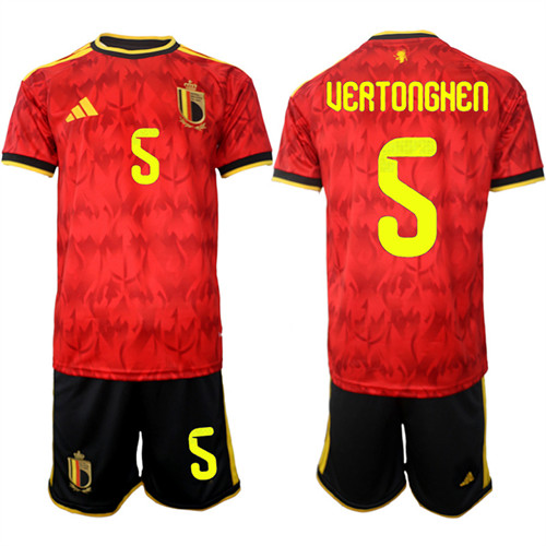 Men's Belgium 5 UEATONGHEN National Team FIFA x World Cup 2026 Home Red On Field Jersey