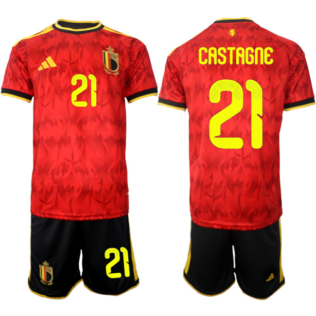 Men's Belgium National Team 21 Timothy Castagne Red 2026 World Cup Home Soccer Jersey Suit