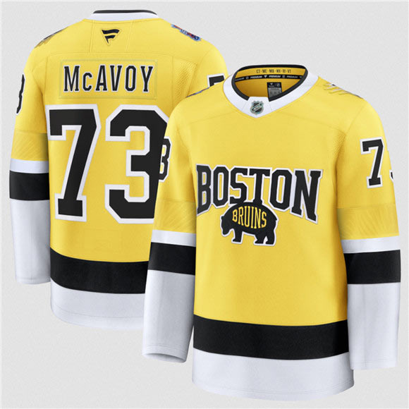 Men's Boston Bruins 73 Charlie McAvoy Gold 2026 Stadium Series Stitched Hockey Jersey