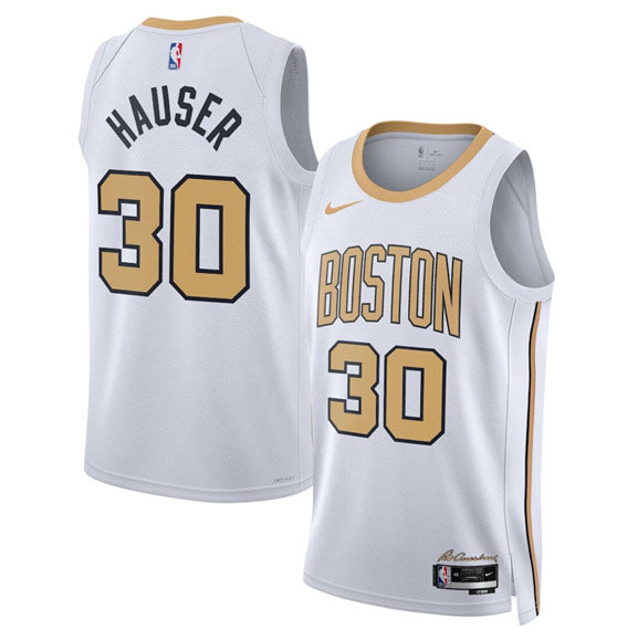 Men's Boston Celtics 30 Sam Hauser White 2025 26 City Edition Swingman Stitched Basketball Jersey