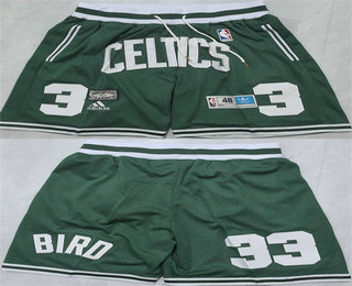 Men's Boston Celtics 33 Larry Bird Green Just Don Shorts