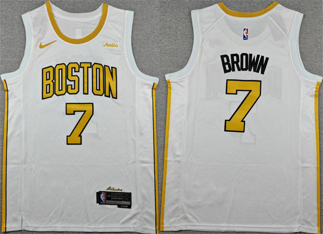 Men's Boston Celtics 7 Jaylen Brown White 2025 26 City Edition Stitched Basketball Jersey