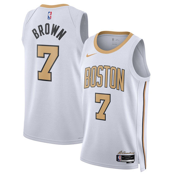 Men's Boston Celtics 7 Jaylen Brown White 2025 26 City Edition Swingman Stitched Basketball Jersey