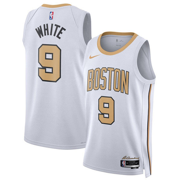 Men's Boston Celtics 9 Derrick White White 2025 26 City Edition Swingman Stitched Basketball Jersey