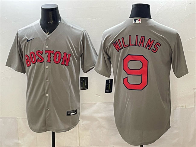 Men's Boston Red Sox 9 Ted Williams Grey Cool Base Stitched Baseball Jersey