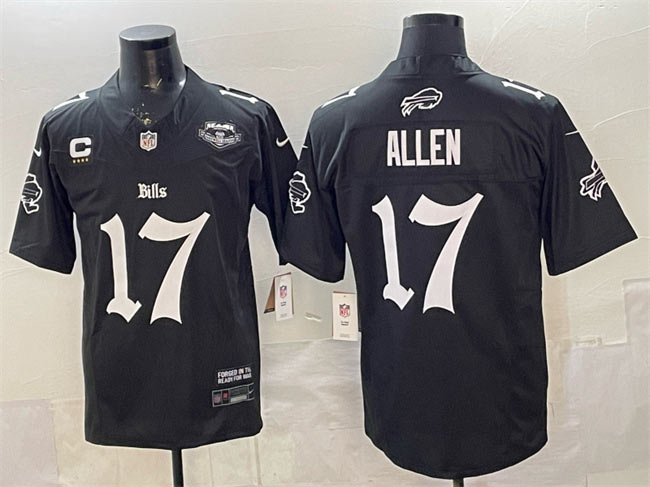 Men's Buffalo Bills 17 Josh Allen Black 2025 F.U.S.E. 'Gothic Cold Front Edition' With Farewell Patch & 4 Star C Patch Vapor Limited Football Stitched Jersey