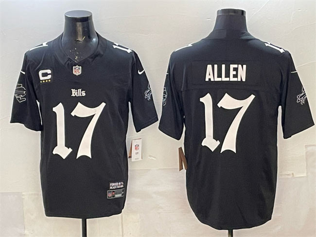 Men's Buffalo Bills 17 Josh Allen Black F.U.S.E. 'Gothic Cold Front Edition' With 4 Star C Patch Vapor Limited Stitched Football Jersey