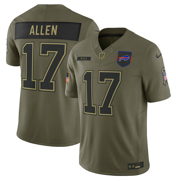 Men's Buffalo Bills 17 Josh Allen Olive 2025 Salute to Service Limited Football Stitched Jersey