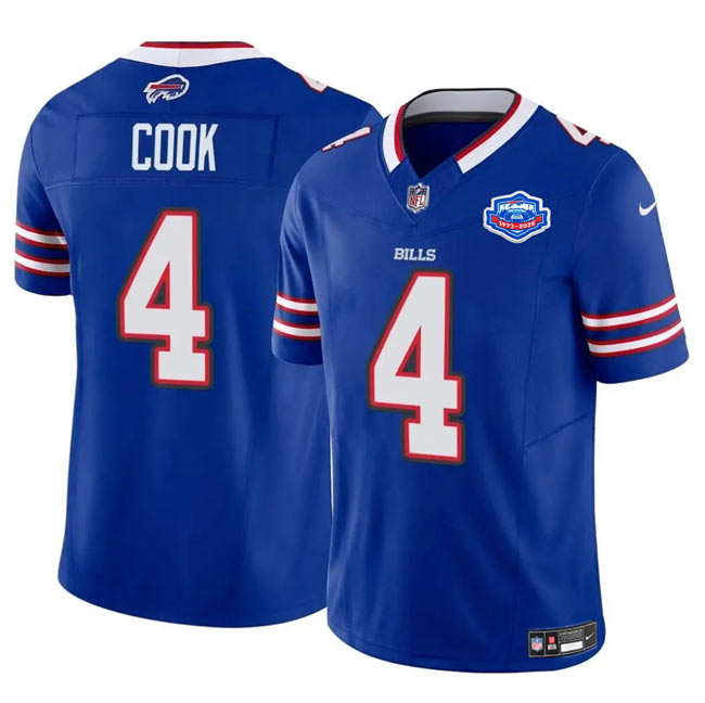 Men's Buffalo Bills 4 James Cook Blue 2025 F.U.S.E. With Farewell Patch Vapor Untouchable Limited Football Stitched Jersey
