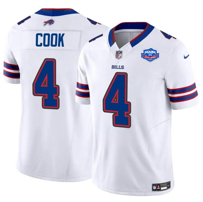 Men's Buffalo Bills 4 James Cook White 2025 F.U.S.E. With Farewell Patch Vapor Untouchable Limited Football Stitched Jersey
