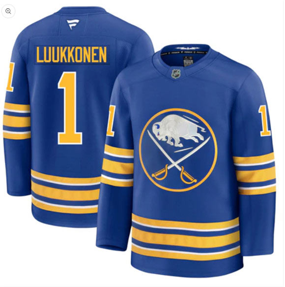 Men's Buffalo Sabres 1 Ukko Pekka Luukkonen Blue Stitched Hockey Jersey