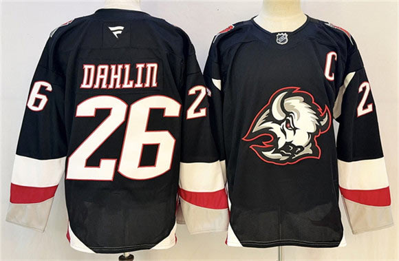 Men's Buffalo Sabres 26 Rasmus Dahlin Black 2024 25 Alternate With C Patch Stitched Jersey
