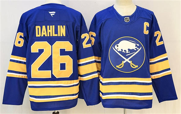 Men's Buffalo Sabres 26 Rasmus Dahlin Blue 2024 25 With C Patch Stitched Jersey