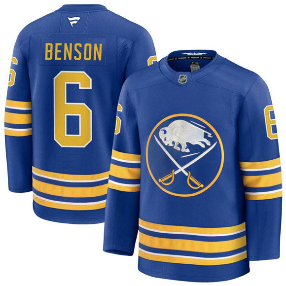 Men's Buffalo Sabres 6 Zach Benson Blue Stitched Hockey Jersey