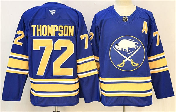 Men's Buffalo Sabres 72 Tage Thompson Blue 2024 25 With A Patch Stitched Jersey