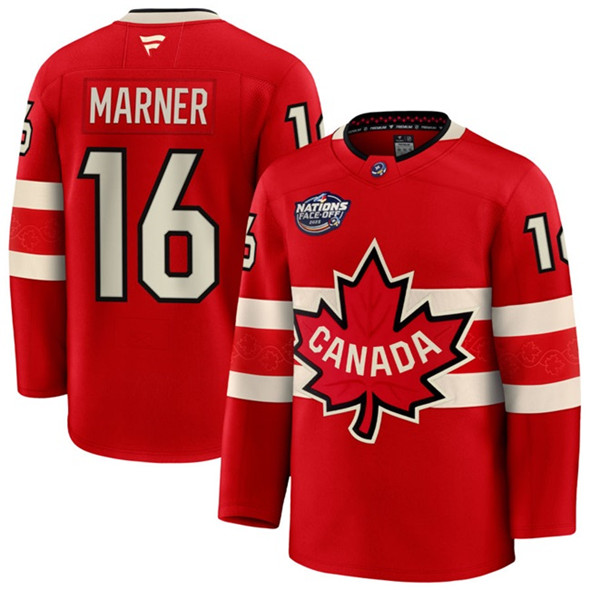 Men's Canada 16 Mitchell Marner Red 2025 4 Nations Face Off Premium Stitched Jersey