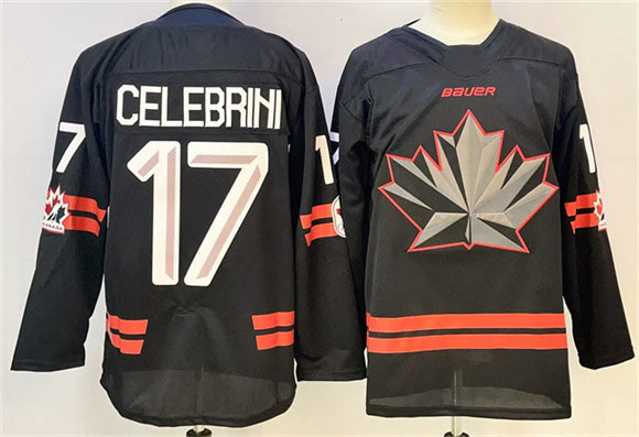 Men's Canada Hockey 17 Macklin Celebrini Black Stitched Jersey