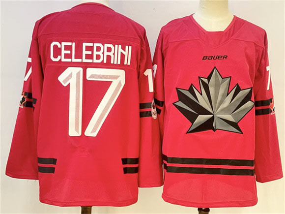 Men's Canada Hockey 17 Macklin Celebrini Red Stitched Jersey