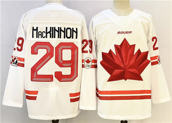 Men's Canada Hockey 29 Nathan MacKinnon White Stitched Jersey