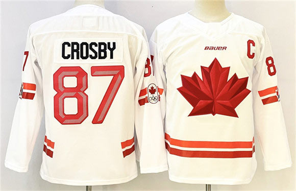 Men's Canada Hockey 87 Sidney Crosby White With C Patch Stitched Jersey