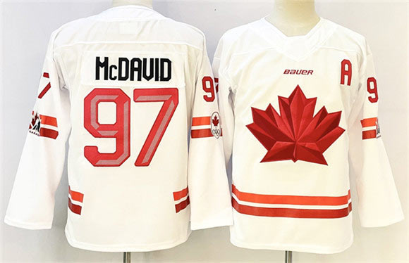 Men's Canada Hockey 97 Connor McDavid White With A Patch Stitched Jersey