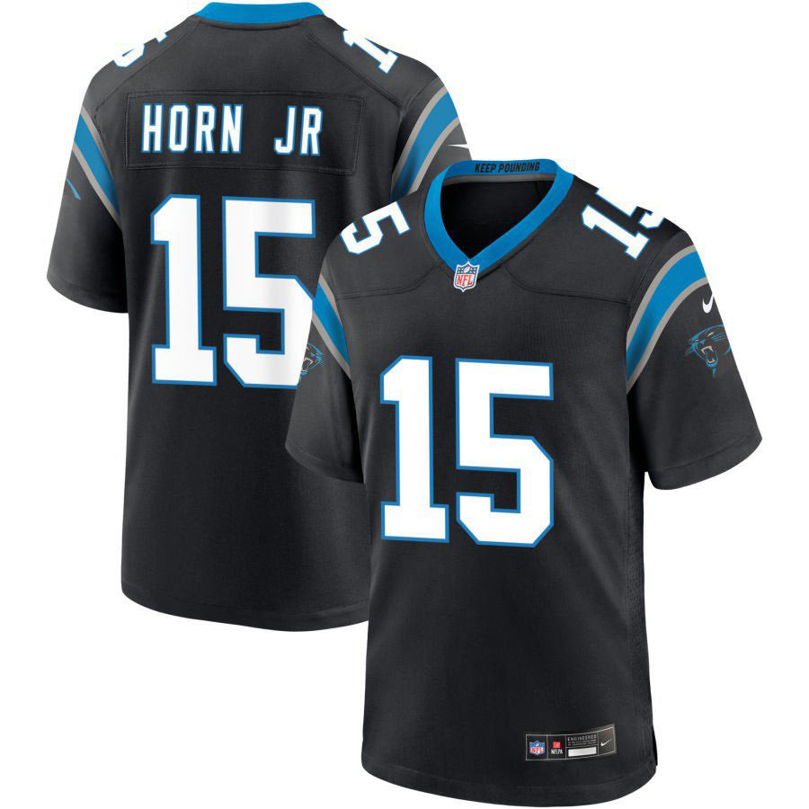 Men's Carolina Panthers 15 Jimmy Horn Jr Black 2025 Vapor Limited Stitched Football Jersey