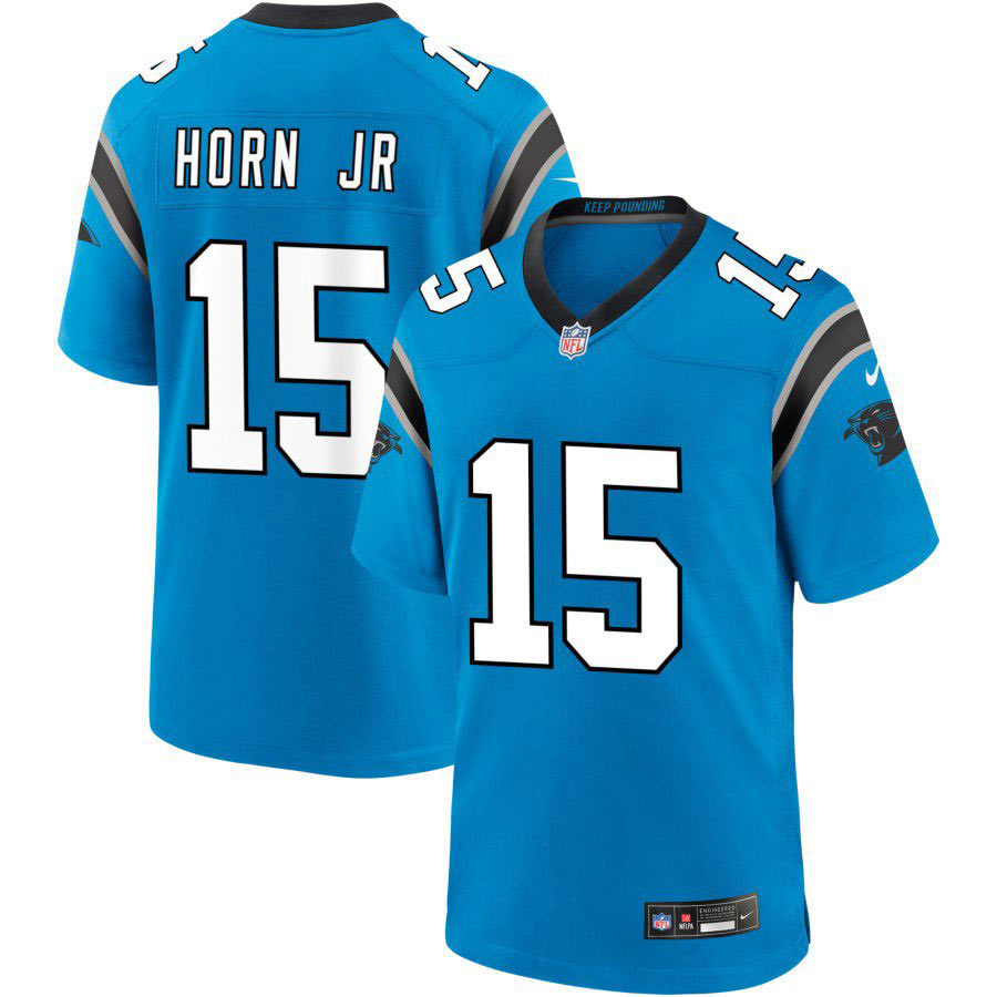 Men's Carolina Panthers 15 Jimmy Horn Jr Blue 2025 Vapor Limited Stitched Football Jersey