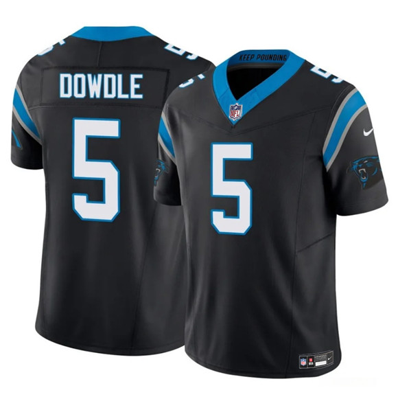 Men's Carolina Panthers 5 Rico Dowdle Black 2025 F.U.S.E. Vapor Limited Football Stitched Jersey