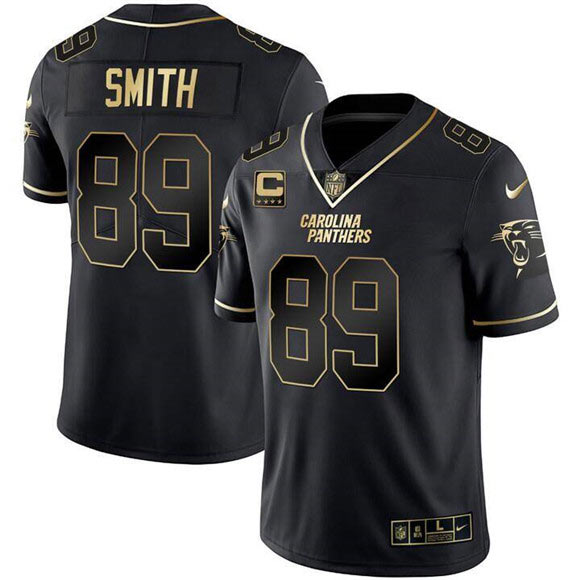 Men's Carolina Panthers 89 Steve Smith Black Gold With 4 Star C Patch Vapor Limited Football Stitched Jersey