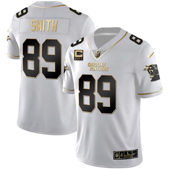 Men's Carolina Panthers 89 Steve Smith White Gold With 4 Star C Patch Vapor Limited Stitched Football Jersey