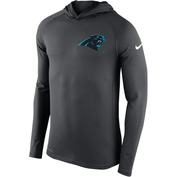Men's Carolina Panthers Charcoal Stadium Touch Hooded Performance Long Sleeve T Shirt