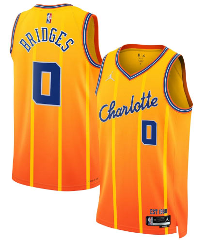 Men's Charlotte Hornets 0 Miles Bridges Gold 2025 26 City Edition Swingman Stitched Jersey