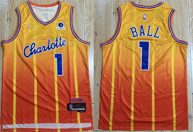 Men's Charlotte Hornets 1 LaMelo Ball Orange 2025 26 City Edition Stitched Basketball Jersey