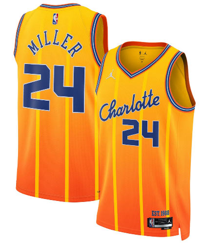 Men's Charlotte Hornets 24 Brandon Miller Gold 2025 26 City Edition Swingman Stitched Jersey