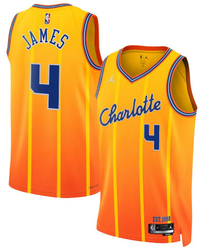 Men's Charlotte Hornets 4 Sion James Gold 2025 26 City Edition Swingman Stitched Jersey