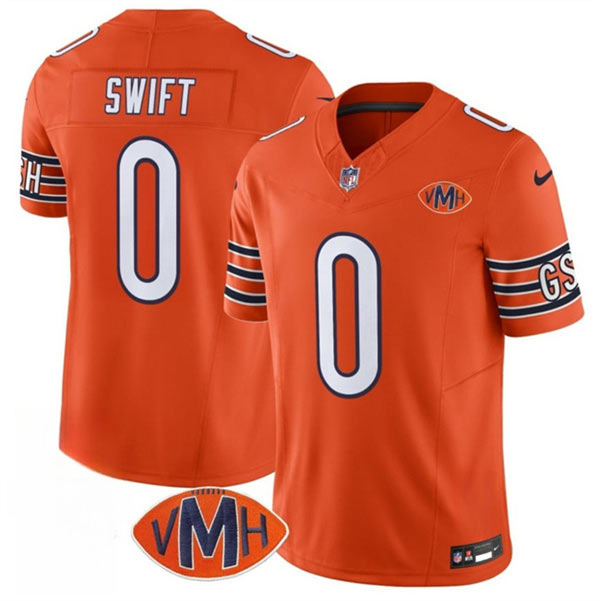 Men's Chicago Bears 0 D'Andre Swift Orange 2025 F.U.S.E. With VMH Patch Vapor Untouchable Limited Football Stitched Jersey