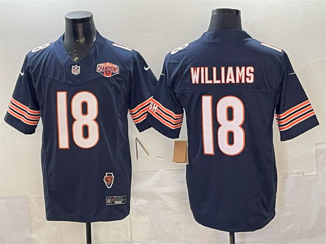 Men's Chicago Bears 18 Caleb Williams Navy F.U.S.E. 2025 NFC North Division Champions & Illinois Patch Stitched Football Jersey