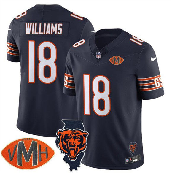 Men's Chicago Bears 18 Caleb Williams Navy F.U.S.E. With Illinois and VMH Patch Limited Football Stitched Jersey