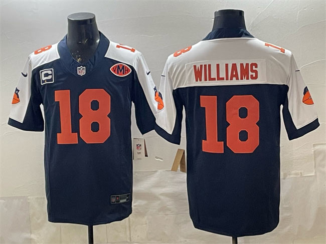 Men's Chicago Bears 18 Caleb Williams Navy White F.U.S.E. With 1 star C Patch And VMH Patch Throwback Limited Football Stitched Jersey