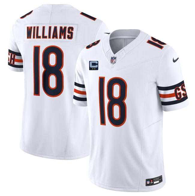 Men's Chicago Bears 18 Caleb Williams White 2025 F.U.S.E. With 2 Star C Patch Vapor Untouchable Limited Stitched Football Jersey