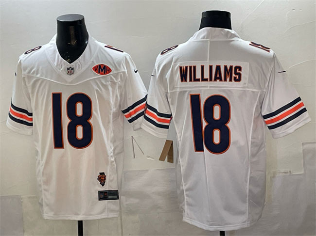 Men's Chicago Bears 18 Caleb Williams White F.U.S.E. With Illinois and VMH Patch Stitched Football Jersey