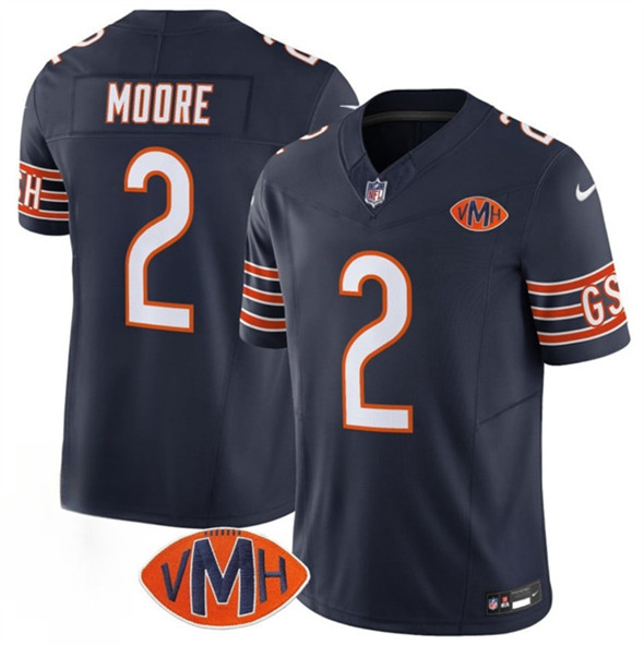Men's Chicago Bears 2 D.J. Moore Navy 2025 F.U.S.E. With VMH Patch Vapor Untouchable Limited Football Stitched Jersey