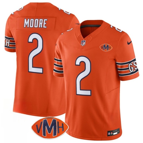 Men's Chicago Bears 2 D.J. Moore Orange 2025 F.U.S.E. With VMH Patch Vapor Untouchable Limited Football Stitched Jersey