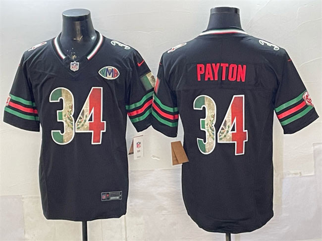 Men's Chicago Bears 34 Walter Payton Black Mexico F.U.S.E. With VMH Patch Stitched Football Jersey
